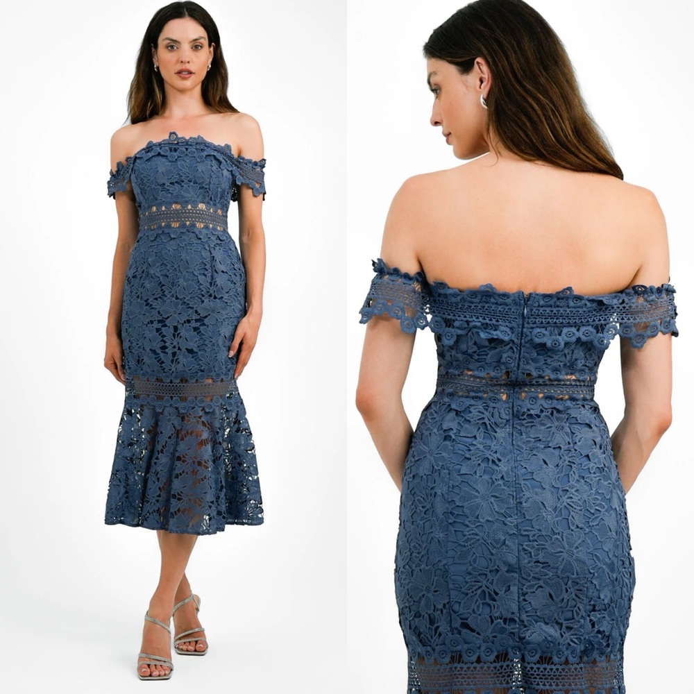 Asos Lace Midi Dress Off Shoulder Size 4